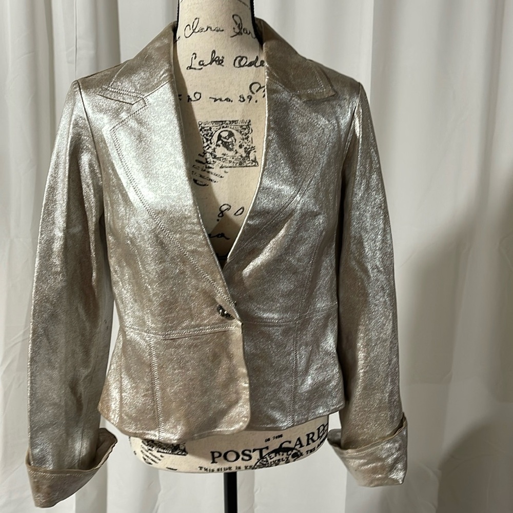 TRUE MEANING METALLIC LEATHER JACKET! SIZE 12